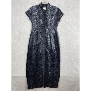 VTG Jones New York Burnout Velvet Animal Print Blue Womens 8P Cheongsam Goth Y2K